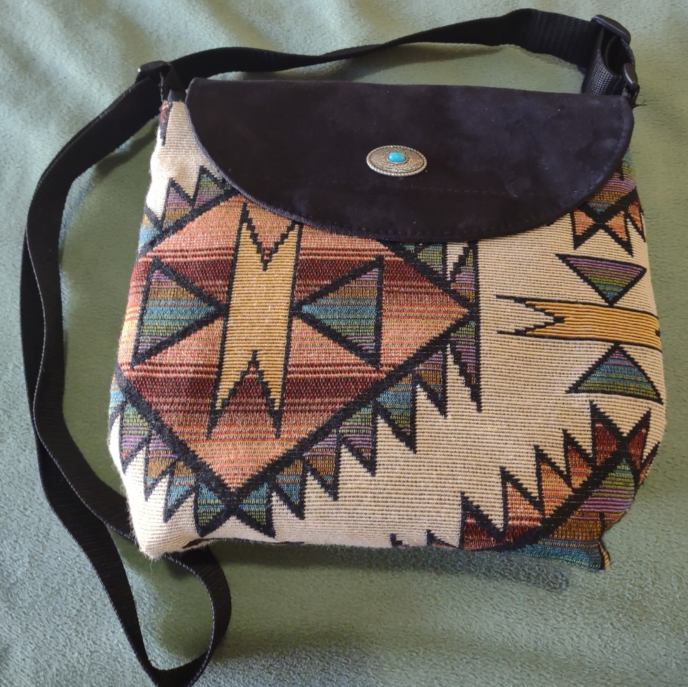 Southwestern design crossbody handbag and crossbody clutch